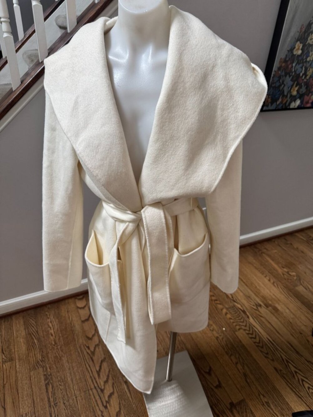 NWT BCBGMAXAZRIA Mila Wool Blend Belted Coat Jacket Ivory Large